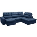 Ver imagem 1 de Sofá 4 Lugares Retrátil Reclinável Chaise Direito 288cm Solin F04 Veludo Azul - Lyam Decor
