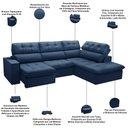 Ver imagem 4 de Sofá 4 Lugares Retrátil Reclinável Chaise Direito 288cm Solin F04 Veludo Azul - Lyam Decor