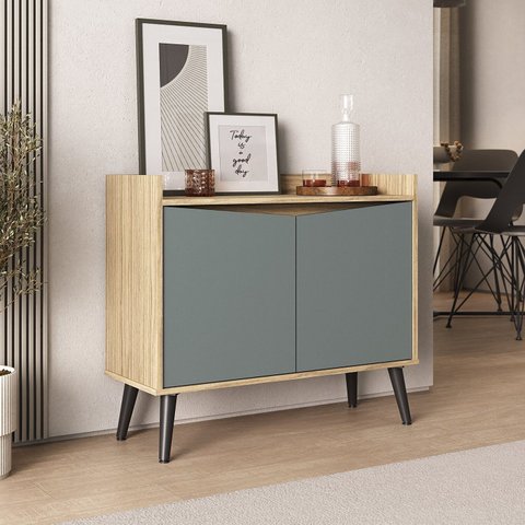 Buffet Aparador 2 Portas Retrô 88cm Marrom/Amendoa/Acqua