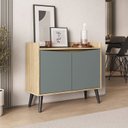 Ver imagem 1 de Buffet Aparador 2 Portas Retrô 88cm Marrom/Amendoa/Acqua