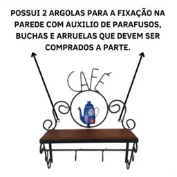 Cantinho do Café Prateleira Artesanal em Ferro e Madeira com 4 Ganchos 40x15:azul - 3