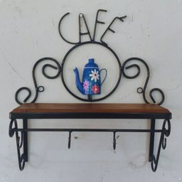 Cantinho do Café Prateleira Artesanal em Ferro e Madeira com 4 Ganchos 40x15:azul - 5