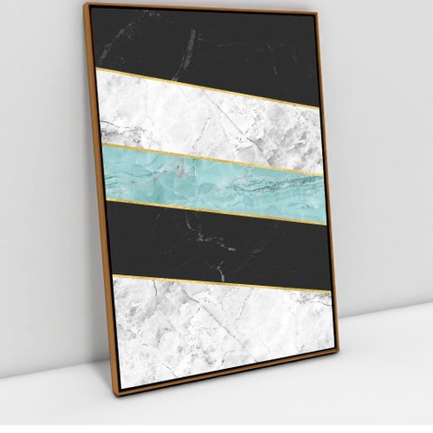 Quadro Decorativo em Canvas Geométrico Azul e Preto TaColado Moldura Flutuante 4,5cm Freijó 90 x 60c