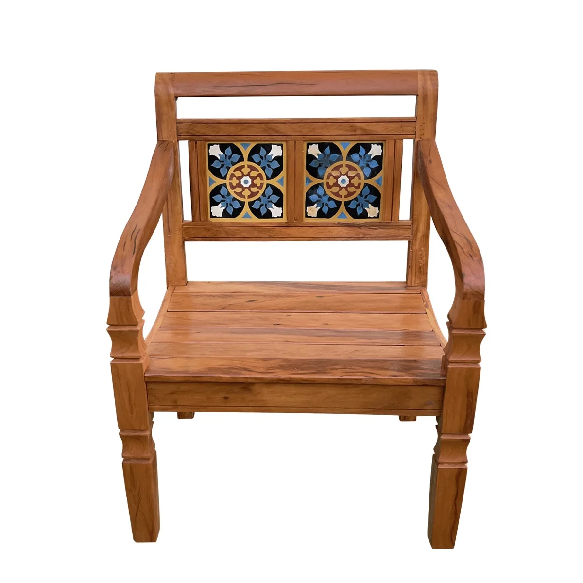 Banco Poltrona Ladrilho Azul Madeira Peroba Rosa Sudeste Rústico - 1