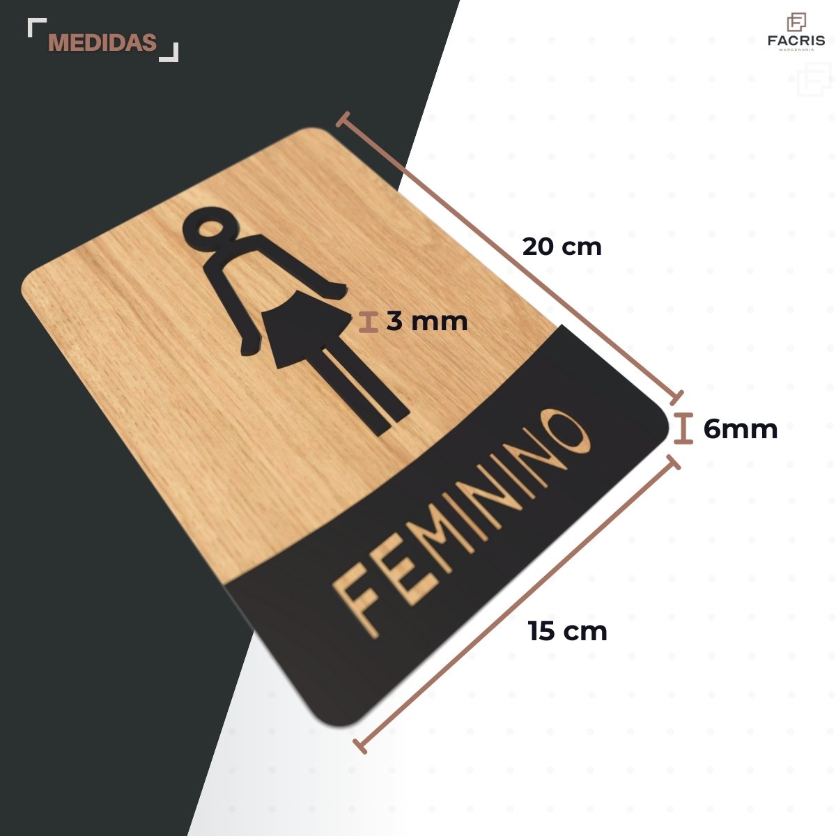 Placa para Banheiro Plaquinha Feminino Cor Preto - 3