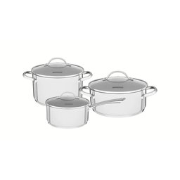 Jogo de Panelas Tramontina Una Aço Inox Fundo Triplo Tampas de Vidro 3 Peças - 7