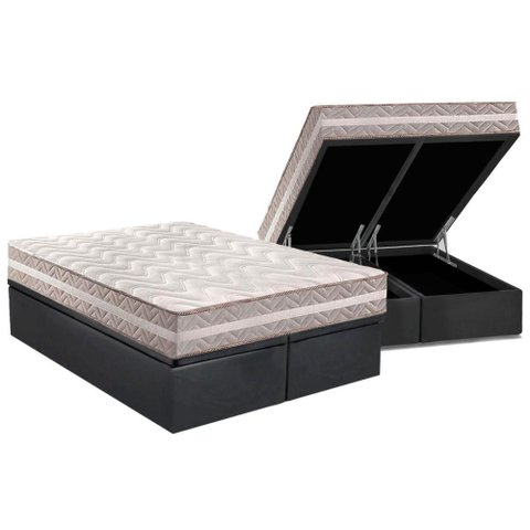 Cama Box Baú King: Colchão Anatômico Paropas D33 / Ag65 Confort + Base Crc Suede Gray(193x203)