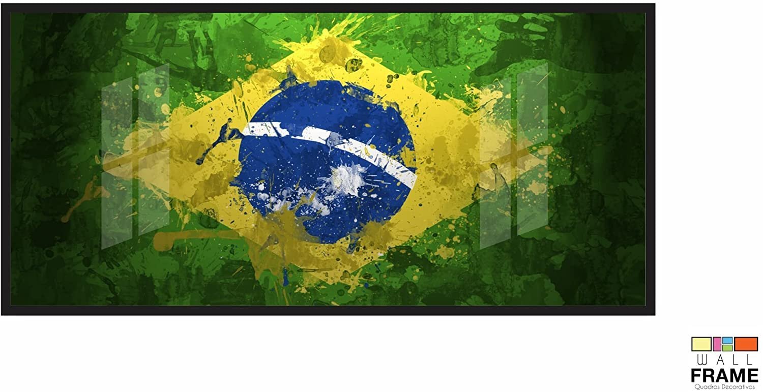 Quadro Arte Bandeira Do Brasil 130x60 Moldura Preta 2x2