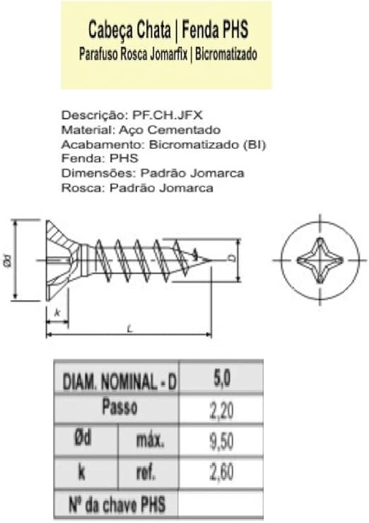 Parafuso Jomarfix Cabeça Chata Philips 5,0 X 60 Mm Bicromatizado 200 Peças - 5