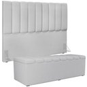 Ver imagem 1 de Kit Cabeceira Cama Box Casal King 195cm com Calçadeira Baú Dália W01 Linho Cinza - Lyam Lyam Decor