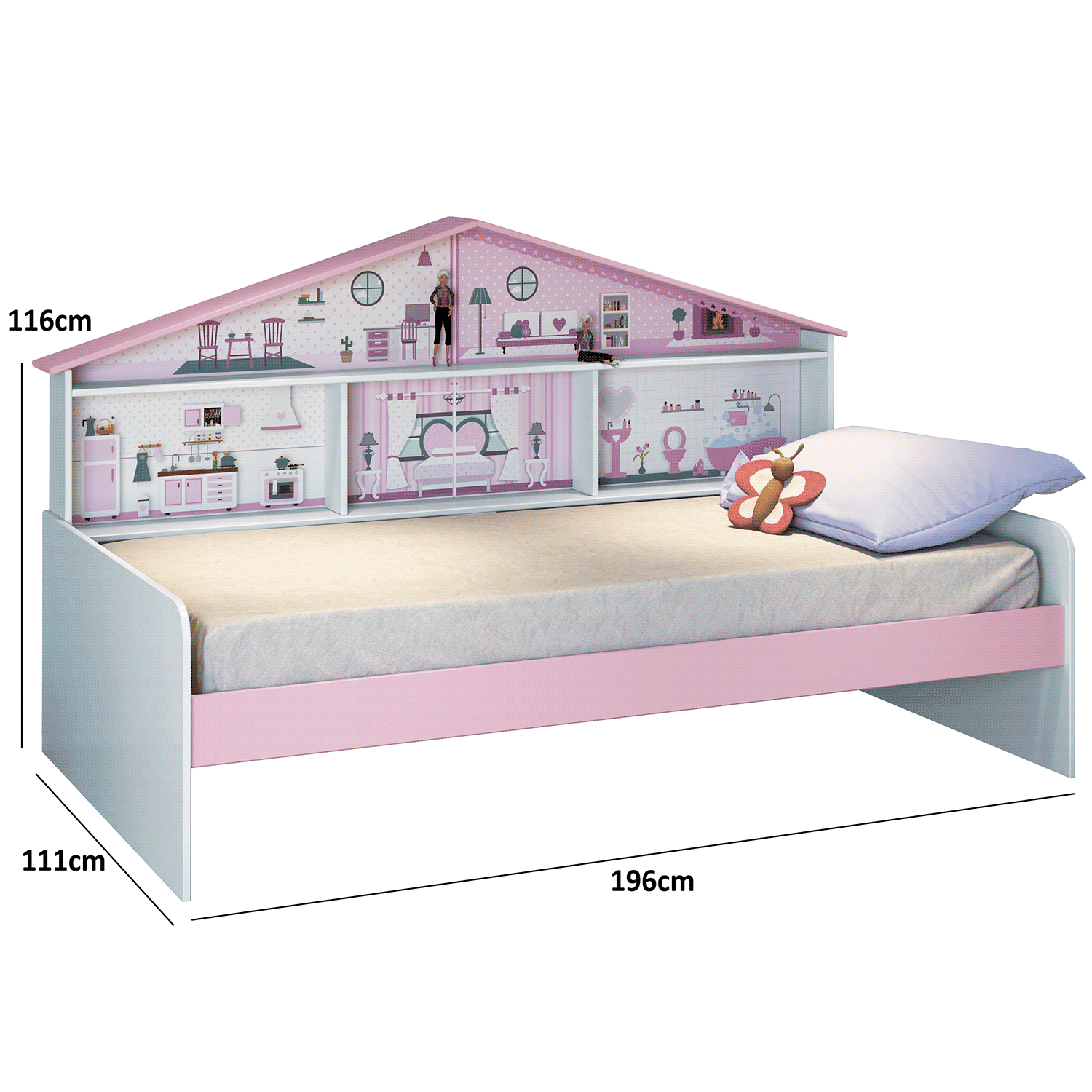 Cama Juvenil/Infantil Com Casa Branco Rosa - Leartam - 5