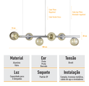 Ver imagem 6 de Lustre Pendente Figo Prata - 6 Globos Esfera de Vidro Âmbar- 6-2620-15-am