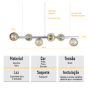 Ver imagem 6 de Lustre Pendente Figo Prata - 6 Globos Esfera de Vidro Âmbar- 6-2620-15-am