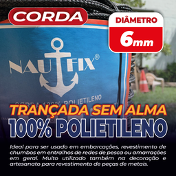 Corda Trançada Pe Virgem S/alma C/aprox. 301 Metros - Preto 6mm - 2