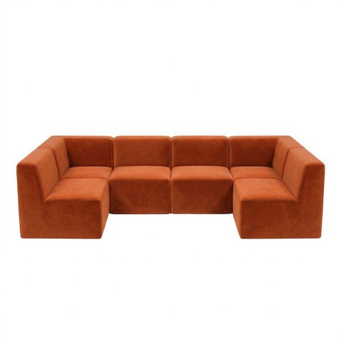 Sofá Modular Boucle Kit 6 Módulos Sofá em U 4 Meios e 2 Cantos Espuma Premium a Vácuo 4,62m - Terrac