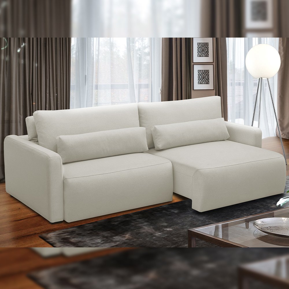 Sofá Retrátil Reclinável para Sala de Estar Living 270cm Sevilha F04 Veludo Bege - Lyam Decor - 2