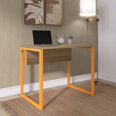 Escrivaninha Mesa Escritório PE25 90cm Noce Naturalle e Laranja Picasso Cinza/Marromle