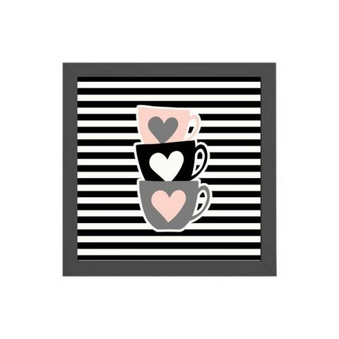 Quadro Quadrado Xícaras De Café 20x20cm:Madeira branca