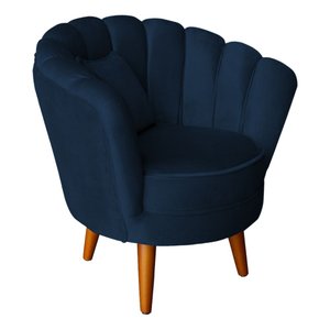 Poltrona Petala Elegancia Decorativa Com Pés De Madeira  Marinho