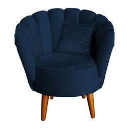 Poltrona Petala Elegancia Decorativa Com Pés De Madeira  Marinho - 3