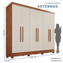 Ver imagem 3 de Guarda-Roupa Casal 6 Portas e 2 Gavetas Safira Marrom/Cinamomo/Off White Arenas