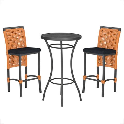 Mesa Bistro e 2 Banquetas Roma Preta Corda Náutica 12 Trama Original
