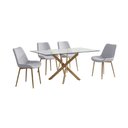 Ver imagem 3 de Conjunto Mesa de Jantar Lara 160cm Vidro 10mm Base Aço Carbono Bronze com 4 Cadeiras em Linho Cinza