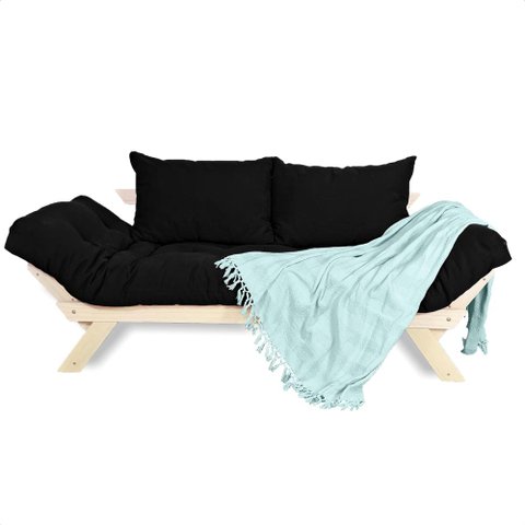 Sofá Japão Futon Preto em Madeira Maciça