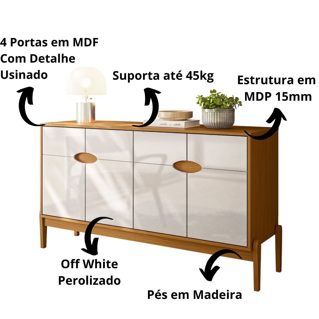 Buffet Aparador 4 Portas 140cm Intense com Pés de Madeira - Movelove - 3