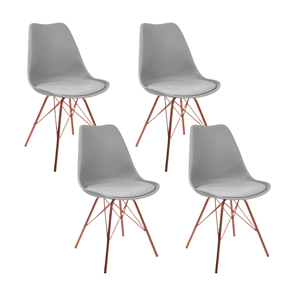 Kit 4 Cadeiras Eames Leda Design Estofada Cinza Tower Cobre