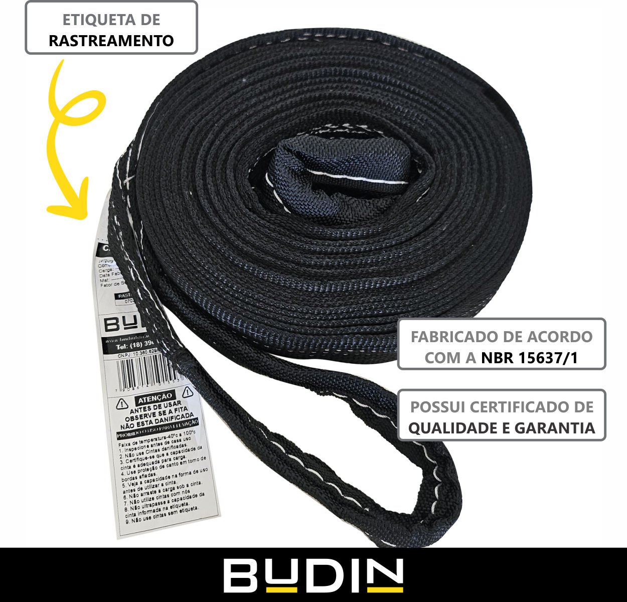 Cinta Fita para Reboque e Arraste Budin - 5 Toneladas - 2 Metros - Manilha 1/2 - Para Puxar Carros,  - 5