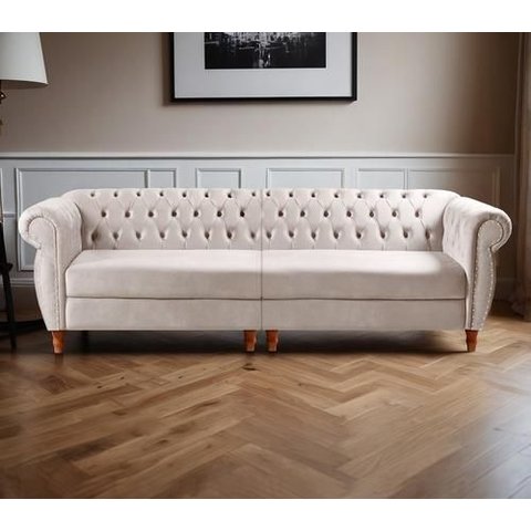 Sofá Nobreza 4 Lugares Clássico Chesterfield Bipartido Retrô - Suede Bege