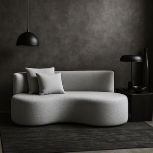 Sofá Decorativo Curvo Orgânico Nature Gaia Boucle Cinza Claro - Montanaris Decor
