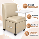 Ver imagem 2 de Ciranda Cadeira para Manicure com Mesa Regulável, Gaveta e Rodízios - Bege