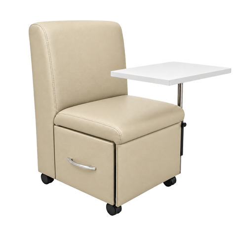 Ciranda Cadeira para Manicure com Mesa Regulável, Gaveta e Rodízios - Bege