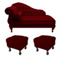 Ver imagem 1 de Recamier Divã Namoradeira Larissa 150cm + 2 Puffs Retrô Suede Bordô
