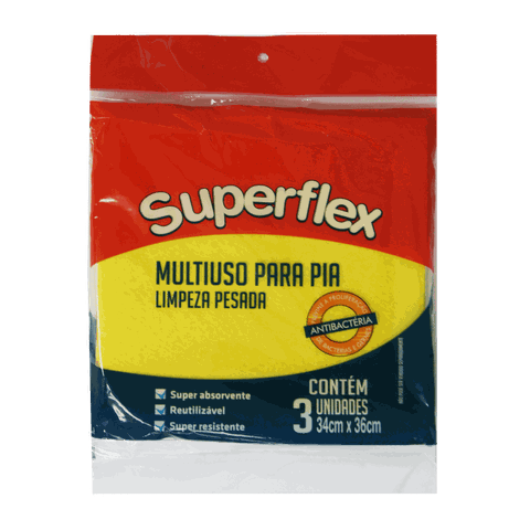 Pacote Pano Multiuso Limpeza Pesada Superflex - 34cm X 36cm - 03 Folhas - Amarelo