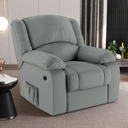 Poltrona do Papai Reclinável Sala de Cinema Madrid Power Elétrica USB PU Cinza G23 Gran Belo - 6