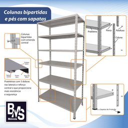 Estante de Aço 6 Prateleiras 40cm Cinza 30kg por Prateleira - 5 Estante de Aço 6 Prateleiras 40cm Cinza 30kg por Prateleira - 5