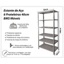 Ver imagem 2 de Estante de Aço 6 Prateleiras 40cm Cinza 30kg por prateleira