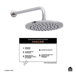 Ducha Chuveiro Redondo de Parede Macaé Pingoo.casa - Prata - 2