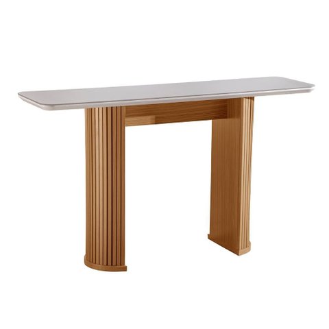 Aparador Dara 135cm com Pés Ripados e Tampo com Vidro Castanho Cinamomo/off White