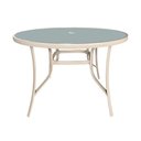 Ver imagem 1 de Mesa Redonda Arpoador Macaé Fratini 107 Cm (largura) Alumínio Fendi Tampo de Vidro com Furo