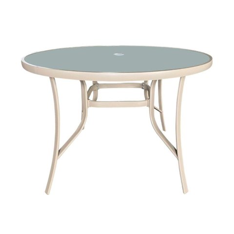Mesa Redonda Arpoador Macaé Fratini 107 Cm (largura) Alumínio Fendi Tampo de Vidro com Furo
