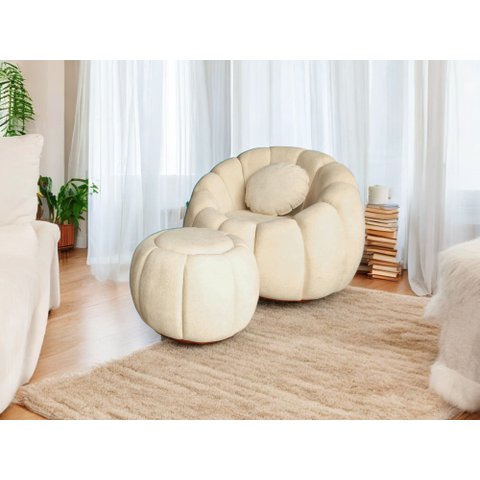 Kit Poltrona com Almofada e Puff Concha Fixo Boucle - Estopar