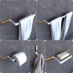 Kit Acessórios Para Banheiro Branco e Gold Empire 5 peças - 1