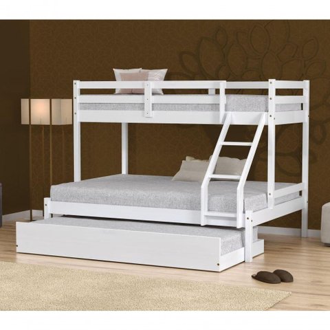 Treliche com Cama Casal Dreams Madeira Maciça Branco Megamobilia