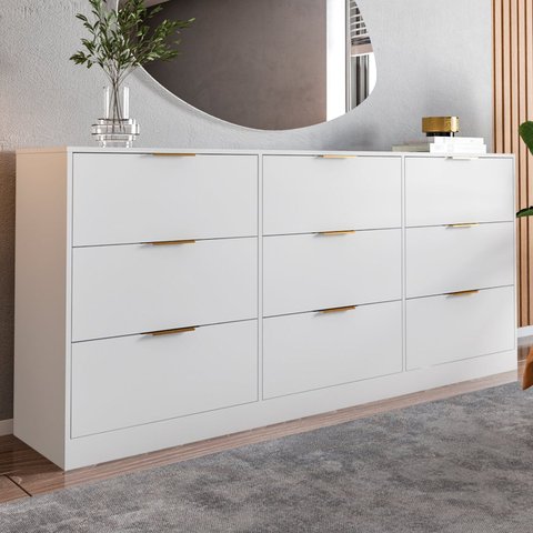 Cômoda para Quarto com 9 Gavetas 200x90cm Sun Yescasa Branco