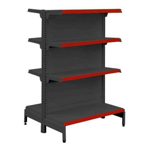 Gôndola Prateleira Preta 4 Níveis 40x30 New Plus 1,40 Central Inicial Pe Vermelho - Sa Gôndolas