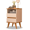 Ver imagem 4 de Kit 2 Mesas de Cabeceira Quarto Apoio Lateral Cama Box Casal Estilo Retrô Pop 2 Gavetas Offwhite